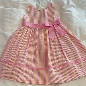 Bonnie Jean Pink and Orange Striped Dress with Pink Bow